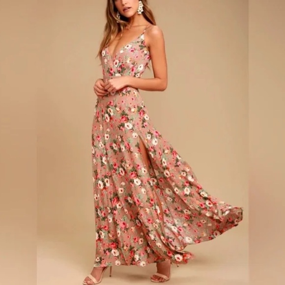 Lulus Everlasting Bliss Blush Floral Maxi Dress Size XS - Picture 5 of 14
